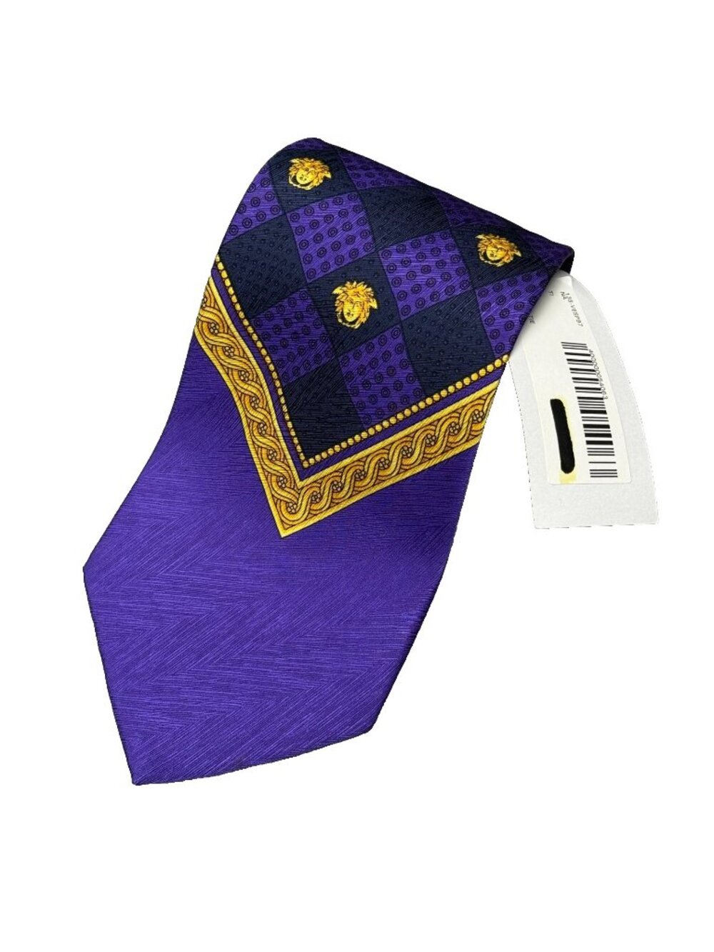 NEW Versace Tie Medusa Print 100% Silk Satin Made in Spain Purple 4"